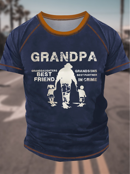 

Men's Grandpa Granddaughters Best Friend Funny Graphic Printing Regular Fit Casual Crew Neck Text Letters T-Shirt, Blue, T-shirts