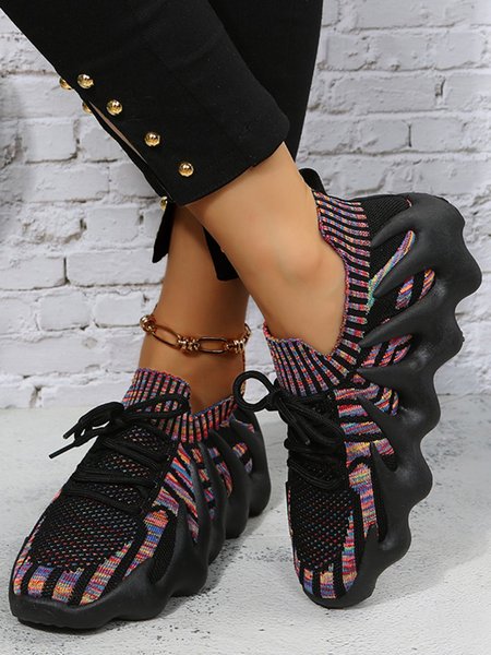 

Colorful Shock Absorbing Cushioned Flyknit Sneakers, Black-purple, Sneakers