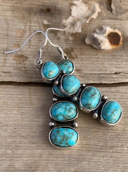 

Vintage Turquoise Geometric Earrings Casual Ethnic Style Women's Jewelry, Blue, Earrings