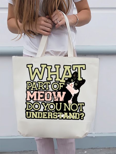 

Women's Funny Cotton What Part Of Meow Do You Not Understand Black Cat Shopping Tote, White, Bags