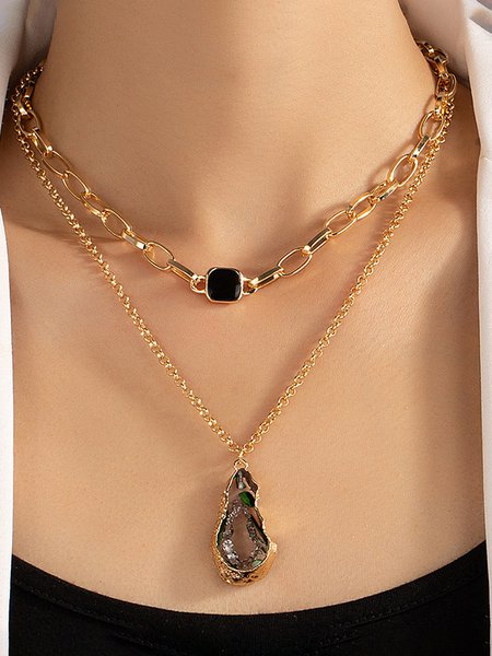 

Urban Casual Natural Irregular Crystal Thick Chain Layered Necklace Fashion Women's Jewelry, Taupe, Necklaces