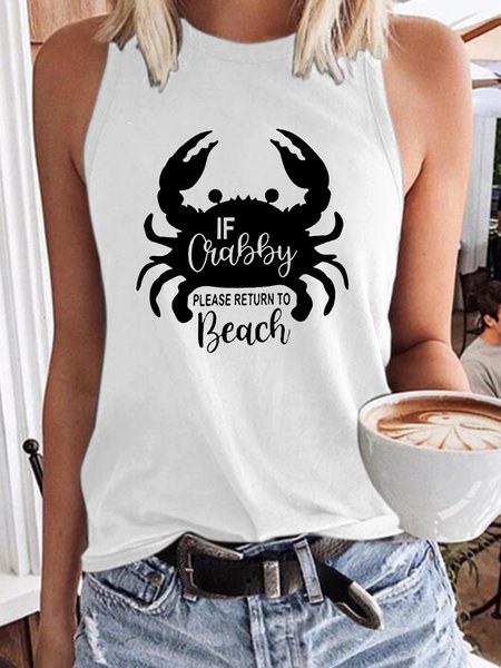 

Women's If Crabby Please Return to Beach Shirt Hawaiian Summer Vacation Casual Tank Top, White, Tank Tops
