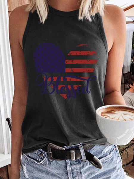 

Women's Blessed American Flag Heart Casual Regular Fit Tank Top, Black, Tank Tops