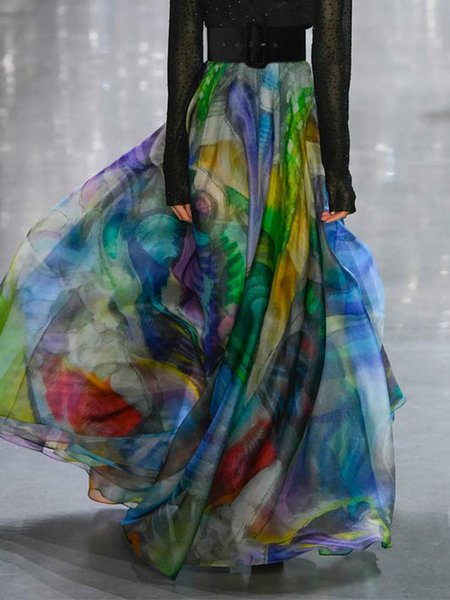 

Abstract Regular Fit Vacation Maxi Skirt, As picture, Skirts