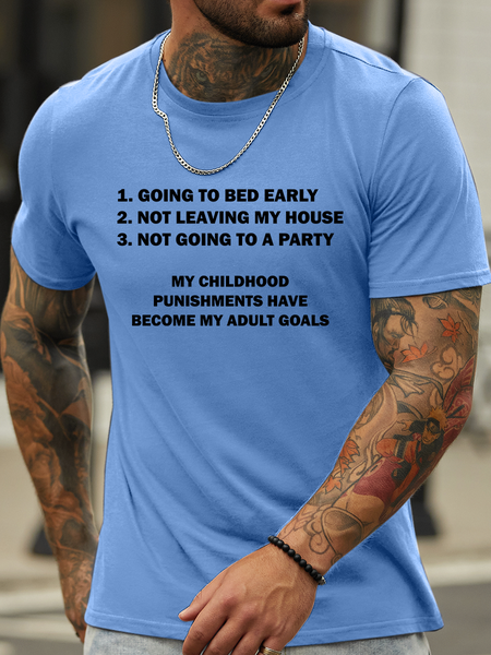 

Lilicloth X Hynek Rajtr My Childhood Punishments Have Become My Adult Goals Men’s Casual Cotton Crew Neck T-Shirt, Light blue, T-shirts