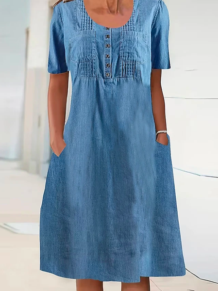 

Casual Loose Crew Neck Dress, Blue, Casual Dresses