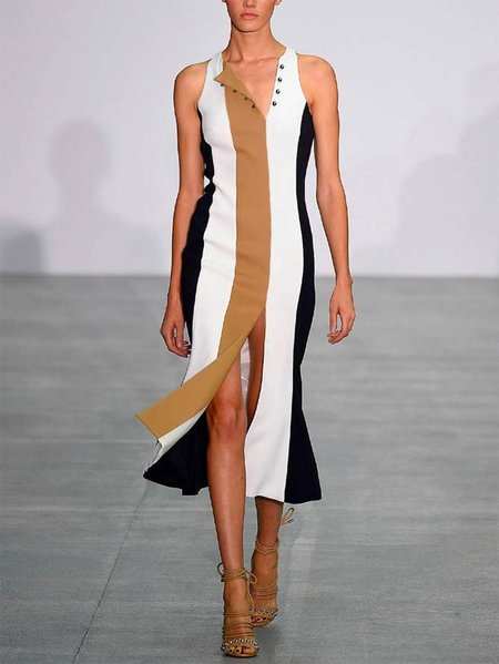 

Color Block Urban Regular Fit Midi Dress, As picture, Midi Dresses