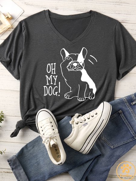 

Women's Oh My Dog Matching V Neck T-Shirt, Gray, T-shirts