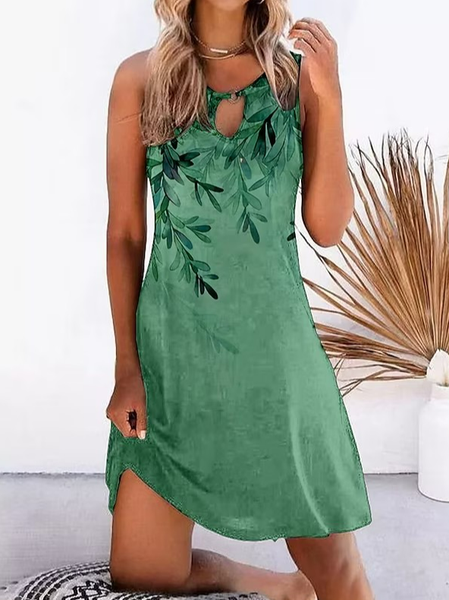 

Casual Floral Loose Halter Dress, Green, Casual Dresses