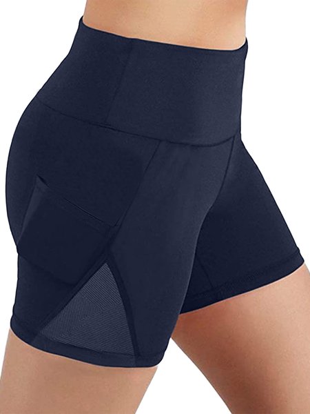 

Sports Plain Pocket Stitching Bikini Bottom, Navy blue, Swim Bottoms