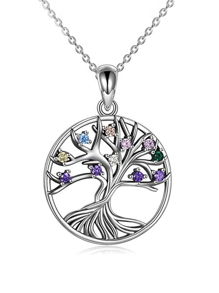 

Casual Tree Of Life Pattern Set Color Zircon Necklace Thanksgiving Mother's Day Women's Jewelry, Silver, Necklaces