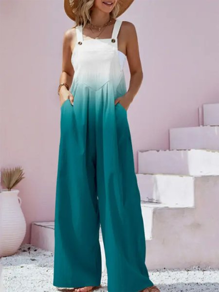 

Casual Ruched Ombre Jumpsuits, Cyan, Jumpsuits＆Rompers