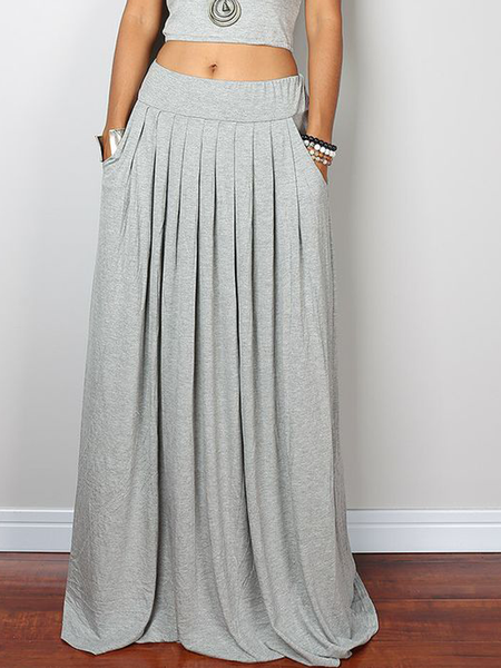 

High Elasticity Loose Plain Casual Maxi Skirt, Gray, Skirts