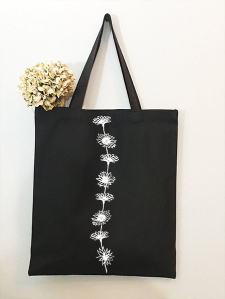 

Women's Casual Daisy Chain 16 OZ Canvas Fabric Floral Shopping Tote, Black, Bags