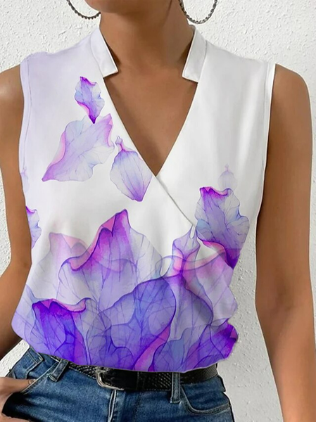 

V Neck Loose Casual Tank Top, Purple, Tanks & Camis