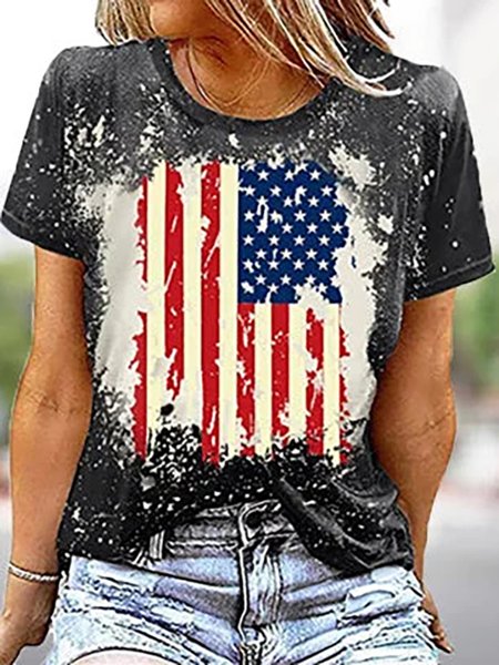 

Loose Casual America Flag T-Shirt, Black, T-Shirts