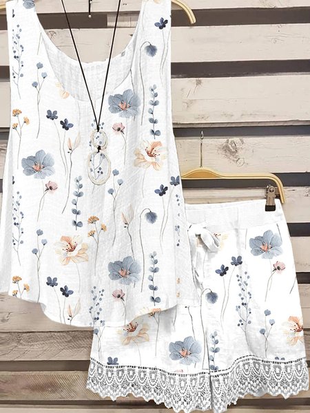 

Loose Casual Scoop Neck Two-Piece Set, White, Suit Set