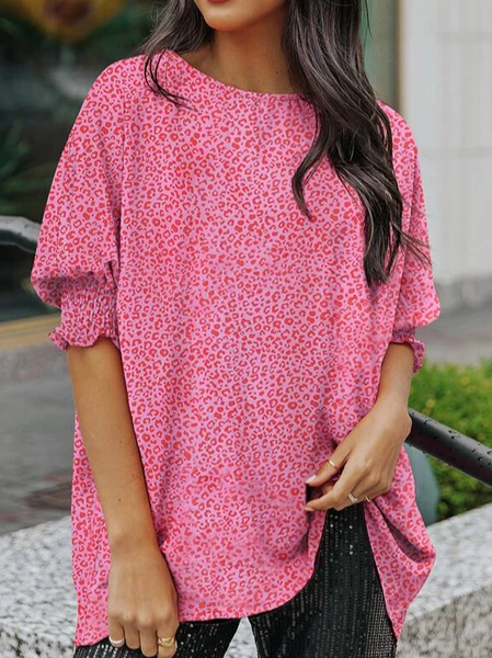 

Crew Neck Casual Loose Shirt, Red, Shirts & Blouses