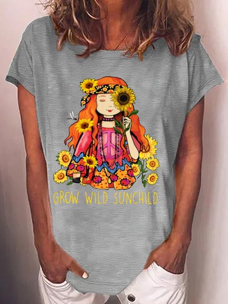 

Women's Grow Wild Sunchild Sunflower Print T-Shirt, Gray, T-shirts