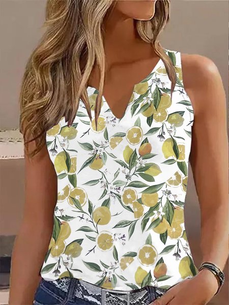

Casual V Neck Loose Floral Tank Top, Yellow, Tanks & Camis