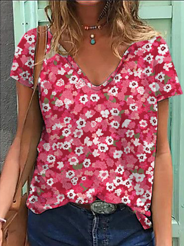 

Casual Floral Loose V Neck Shirt, Red, Shirts & Blouses