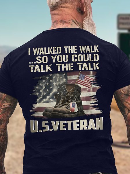 

Men's I Walked The Walk So You Could Talk The Talk U.S.Veteran Funny Graphic Printing Cotton Casual America Flag Crew Neck T-Shirt, Purplish blue, T-shirts