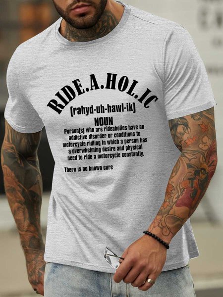 

Lilicloth X Y Ride A Hol Ic Containing Or Relating To Motorcycle Addiction Men’s Crew Neck Casual T-Shirt, Light gray, T-shirts