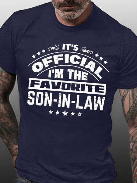 

Men's It Is Official I Am The Favorite Son-In-Law Funny Graphic Printing Casual Cotton Text Letters Loose T-Shirt, Purplish blue, T-shirts
