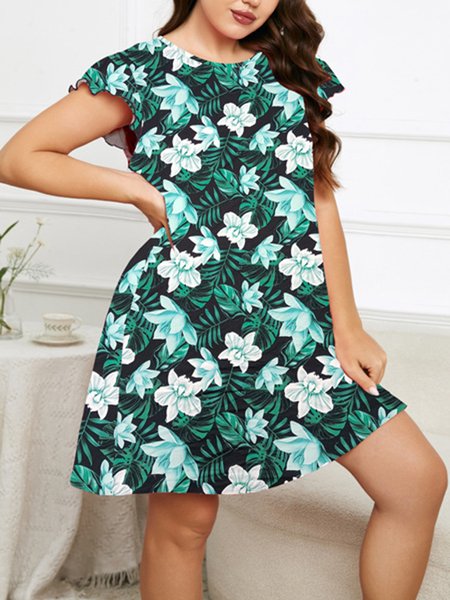 

Breathable Comfortable Loose Floral Print Nightdress, Green, Sleepwear&Robes