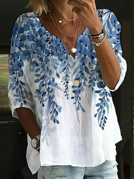 

Regular Fit Casual Floral V Neck Shirt, White, Shirts & Blouses