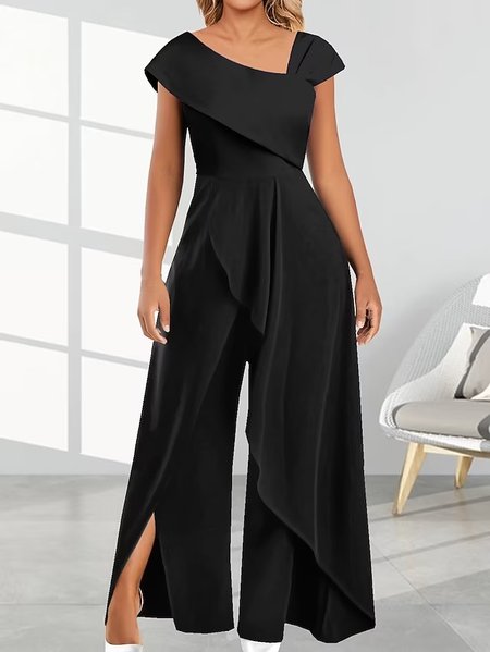 

Women's Jumpsuit Solid Color One Shoulder Elegant Party Prom Wide Leg, Black, Jumpsuits＆Rompers