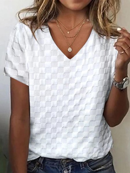 

V Neck Loose Casual Blouse, White, T-Shirts