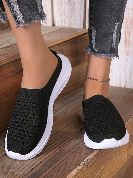 

Hollow Breathable Solid Color Flying Weave Light Sports Clogs, Black, Sneakers