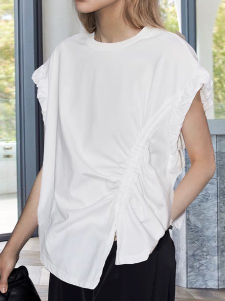 

Plain Crew Neck Casual Loose T-Shirt, White, T-Shirts