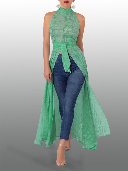 

Daily Long Halter Regular Fit Vacation Shirt, Green, Blouses and Shirts