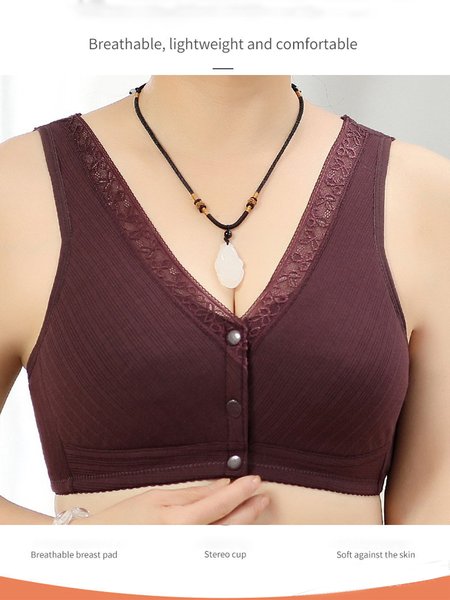 

Breathable Casual Lace Front Button Tank Top Underwear, Deep purple, Trendy Bras
