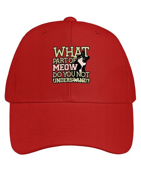 

Women's Funny Cotton What Part Of Meow Do You Not Understand Black Cat Cotton Fit Adjustable Hat, Red, Women's Hats