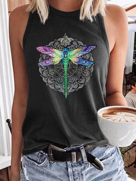 

Women's Floral Dragonfly Casual Tank Top, Deep gray, Tank Tops