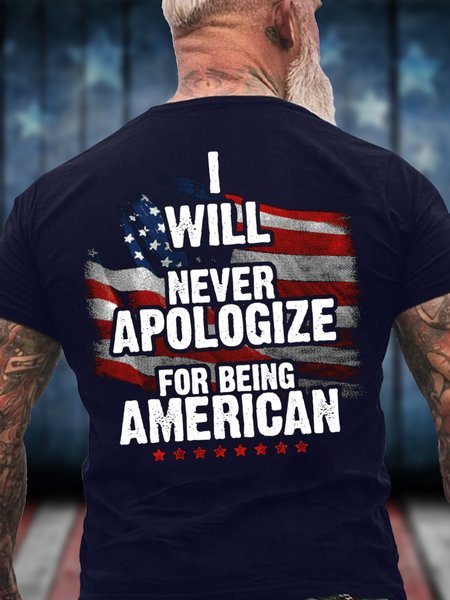

Men's I Will Never Apologize For Being AmericanIndependence Day America Flag Graphic Printing Casual Cotton Loose T-Shirt, Purplish blue, T-shirts