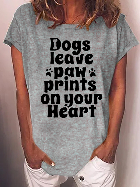 

Women’s Dogs Leave Paw Prints On Your Heart Casual Cotton Animal T-Shirt, Gray, T-shirts