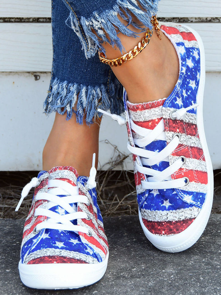 

Women‘s Independence Day Sneakers Low Top Lace Up Canvas Shoes Fashion Comfortable, As picture, Sneakers
