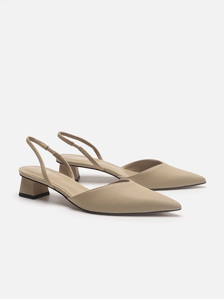 

Solid Color Leather Suede Back Block Shoes, Beige, Heels