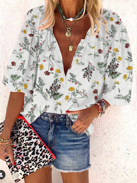 

Crew Neck Floral Casual Blouse, White, Shirts & Blouses