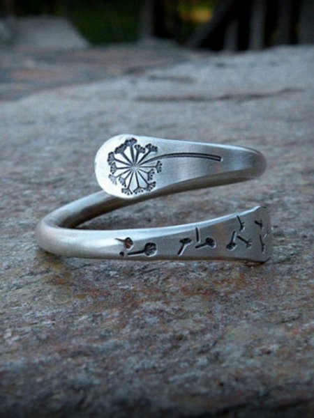 

Vintage Silver Dandelion Pattern Metal Ring Ethnic Casual Women's Jewelry, Rings