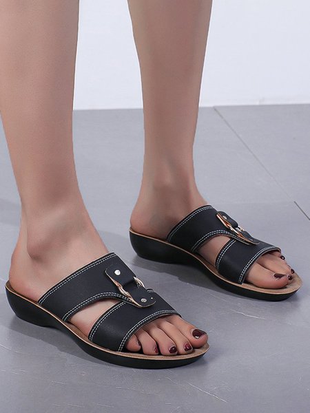 

Metal Buckle Hollow Arch Support Comfortable Sandals, Black, Sandals