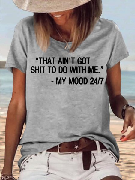 

Women's Graphic Short Sleeve My Mood 24/7 Casual T-Shirt, Gray, T-shirts