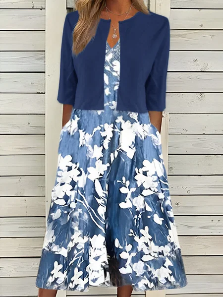 

Women's A Line Dress Midi Dress Two-Piece Set Floral Print Spring Summer Casual Modern, Blue, Formal Dresses