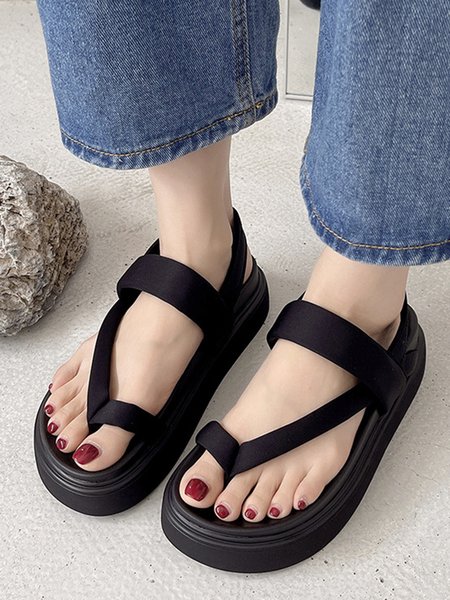 

Women Toe Ring Comfy Slip On Thick Bottom Sandals, Black, Sandals