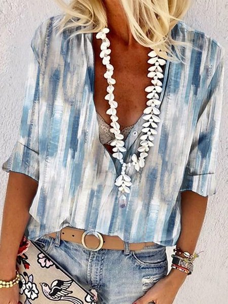 Ombre Loose Casual Blouse, Blue, Shirts & Blouses