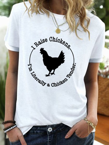 

Women's Women's Casual Tee Raise Chickens Graphic Round Neck Casual T-Shirt, White, T-shirts